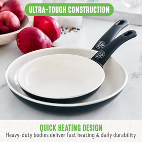 GreenLife dishwasher-safe pans simplify post-cook cleanup.
