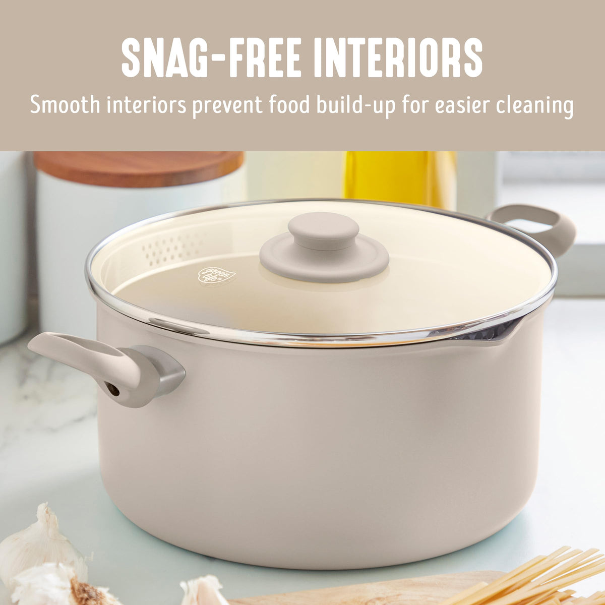 GreenLife dishwasher-safe stockpot for quick cleanup after family meals.