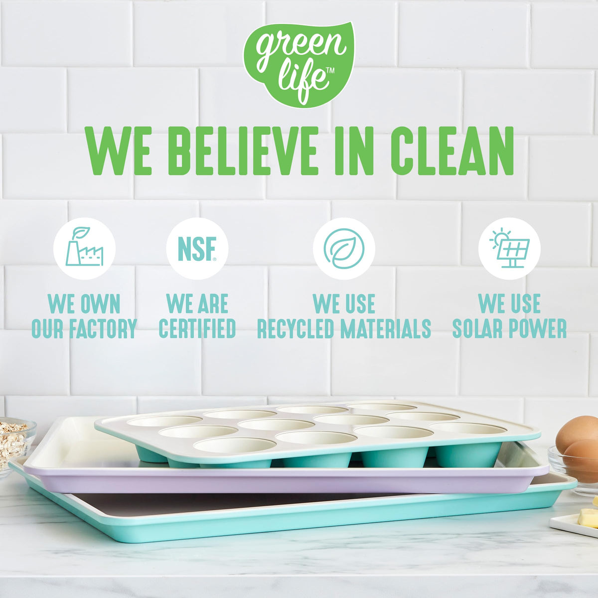 GreenLife muffin pan after use, quick wipe for easy cleanup.