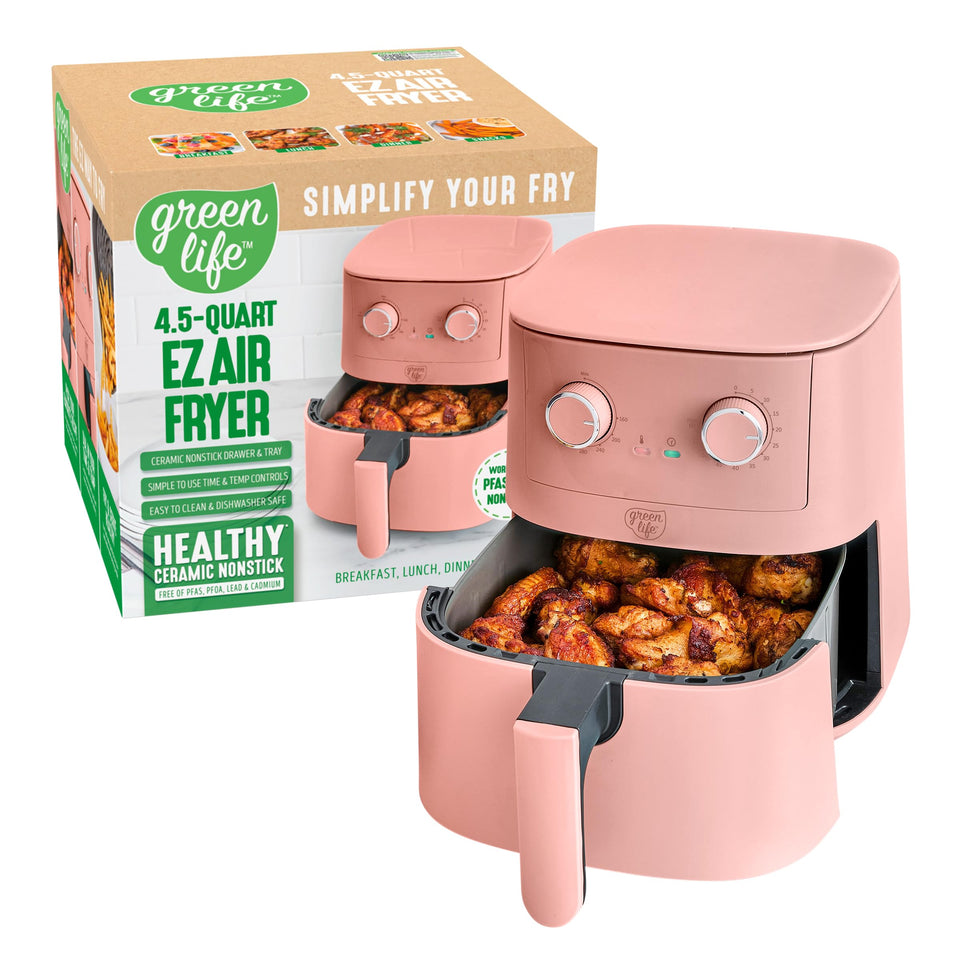GreenLife EZ Air Fryer front view with 4.5qt capacity for family meals.