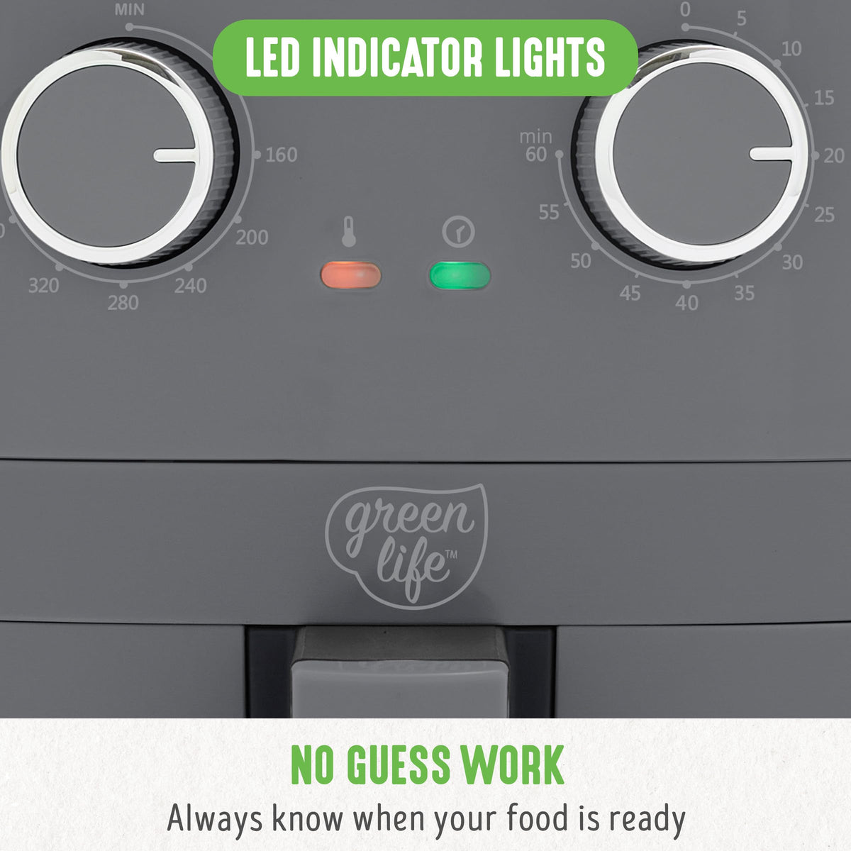 GreenLife EZ Air Fryer LED indicator guides when food is ready.
