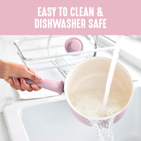 GreenLife dishwasher-safe and 350°F oven-safe with a glass lid for versatile cooking.