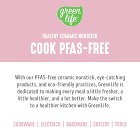 GreenLife pink finish and pour-friendly rim for easy transfers and style.