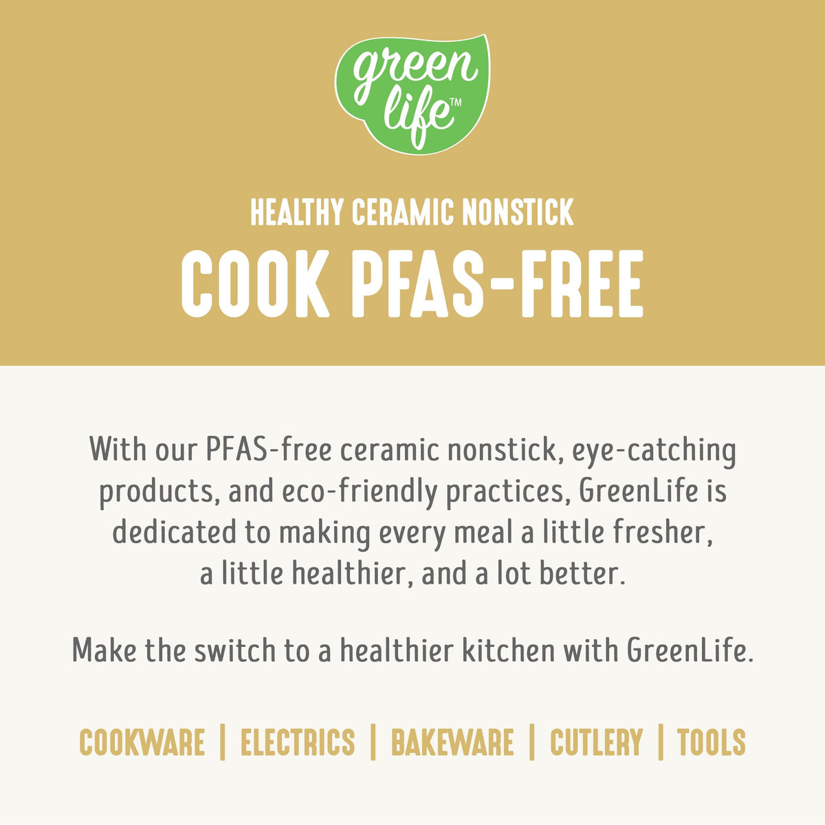 GreenLife recycled materials construction supports sustainable kitchen choices.