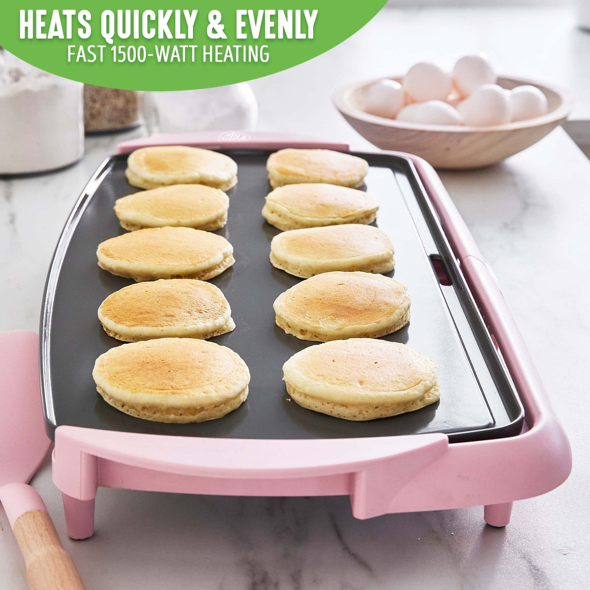 GreenLife removable drip tray slides out for simple cleanup after cooking.