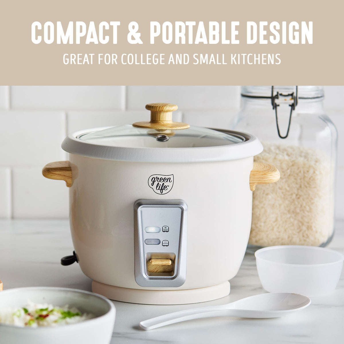 GreenLife rice cooker Keep Warm feature ready to serve later.