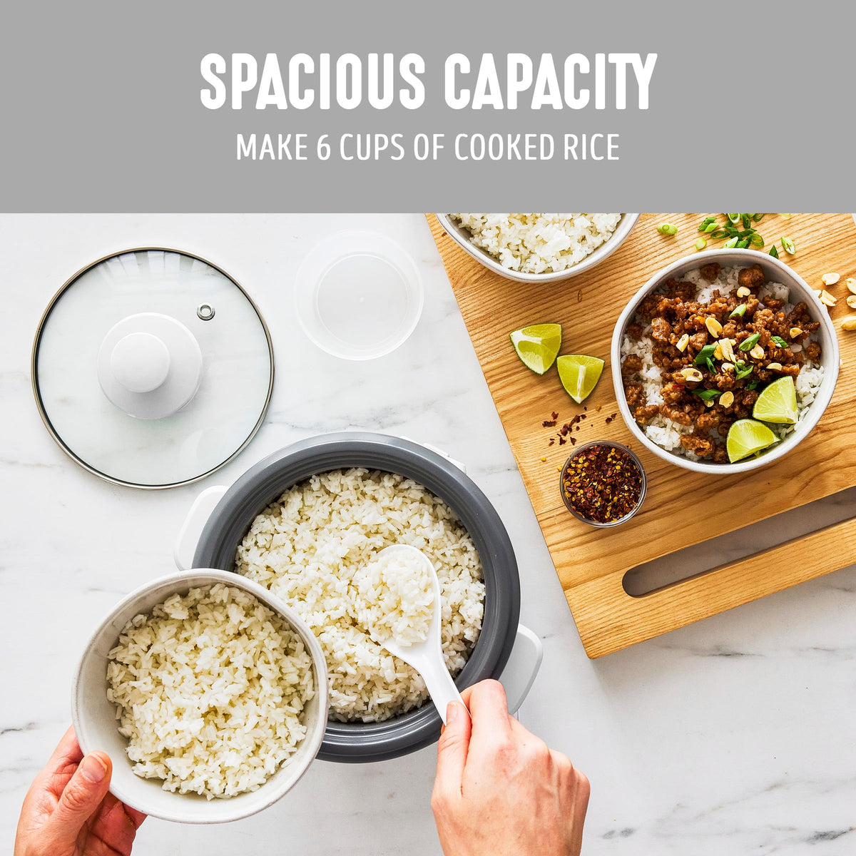 GreenLife rice cooker one-touch operation simplifies cooking rice.