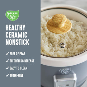 GreenLife rice cooker one-touch operation for white or brown rice.