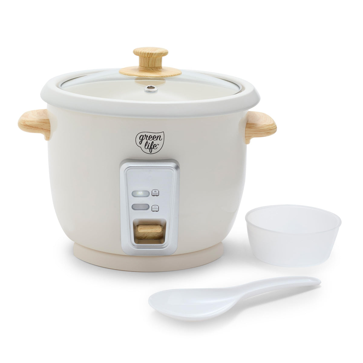 GreenLife rice cooker with removable ceramic nonstick pot for easy cleanup.