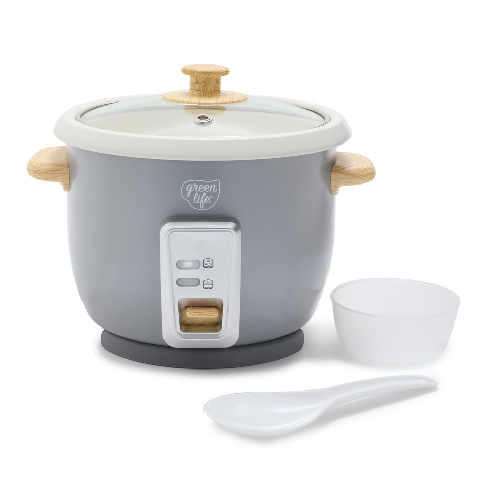 GreenLife rice cooker with removable pot for easy cleaning and quick meals.