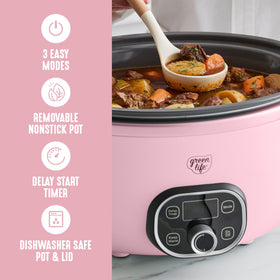 GreenLife delay timer feature lets you start meals up to 10 hours ahead.