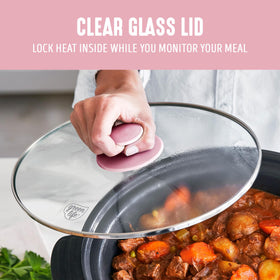 GreenLife 6QT pot is stovetop and oven-safe for browning then slow cooking.