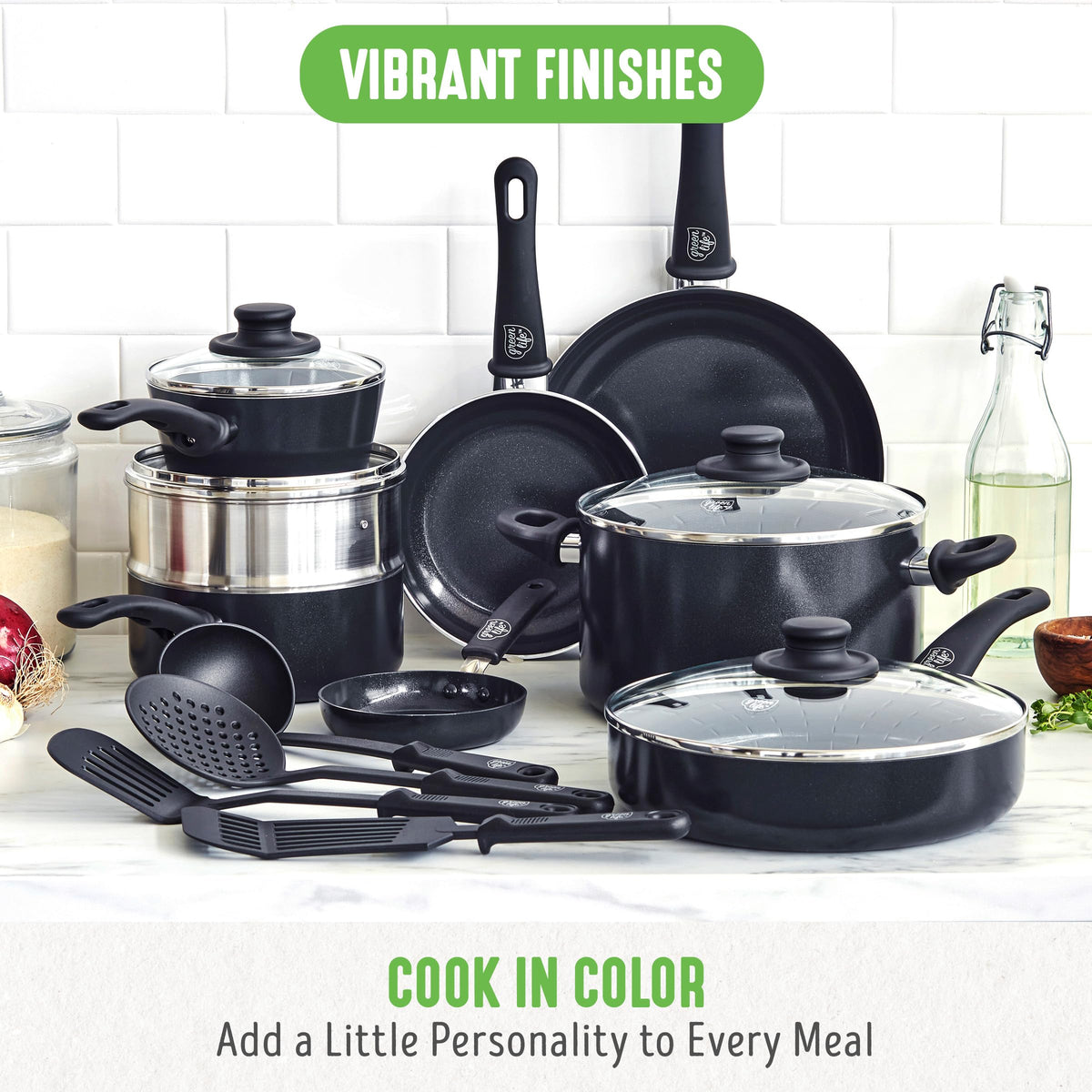 GreenLife soft-grip handles stay cool for comfortable cooking