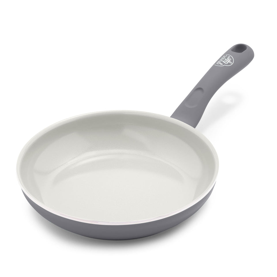 GreenLife Soft Grip 8-inch pan on stove for quick, even heating.