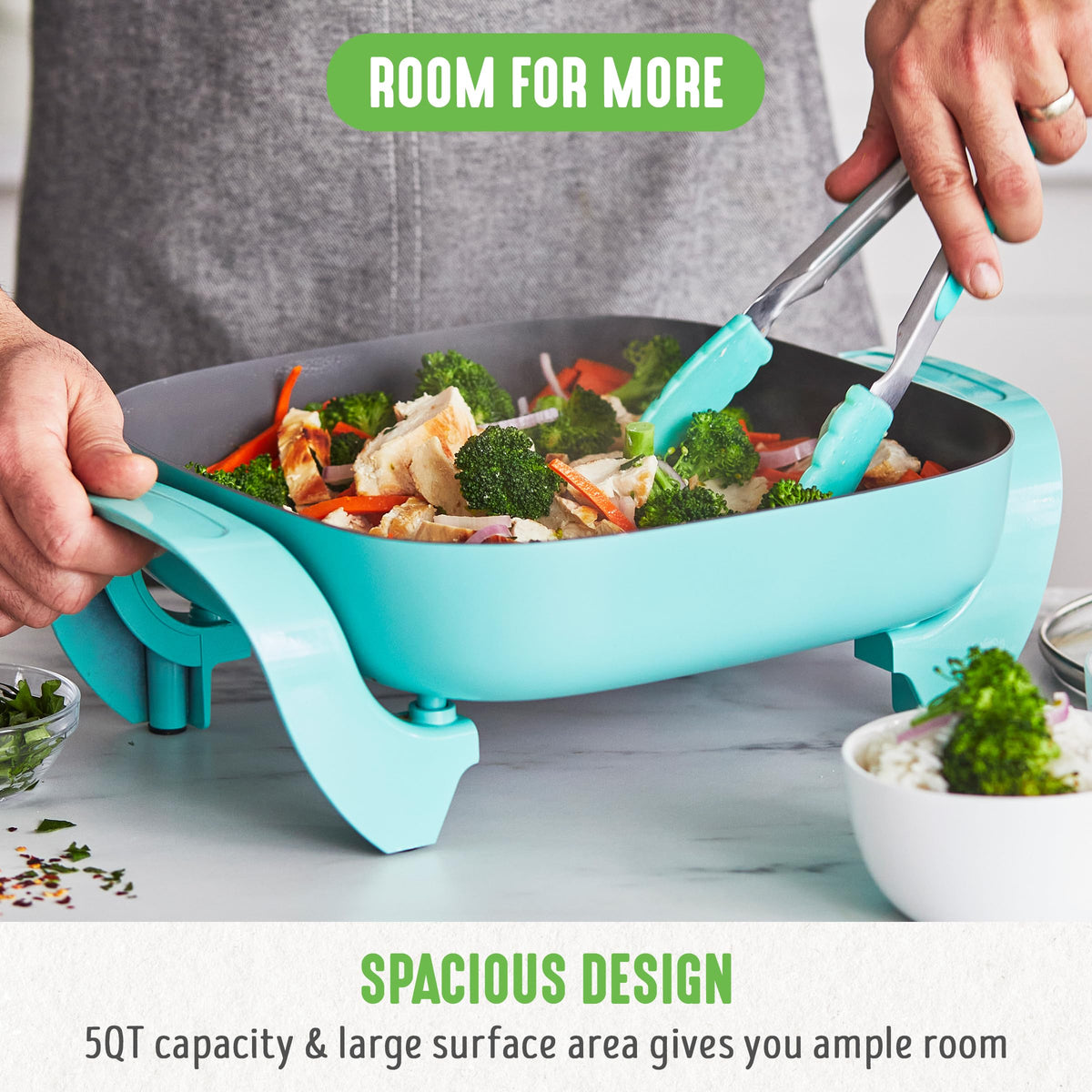 GreenLife square skillet ceramic nonstick interior for easy release and cleanup