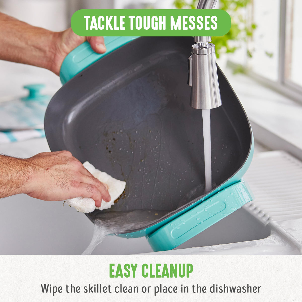 GreenLife square skillet cool-touch-handles for safe transfers during cooking