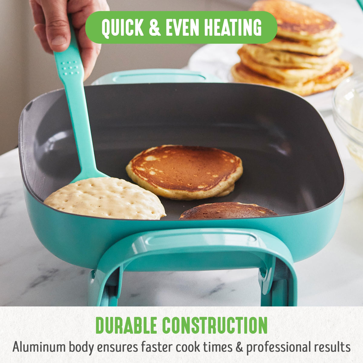 GreenLife square skillet temperature-control-knob enables precise heat settings