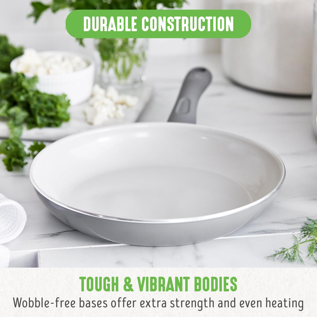 GreenLife Stay-Cool Bakelite handle stays cool during cooking.