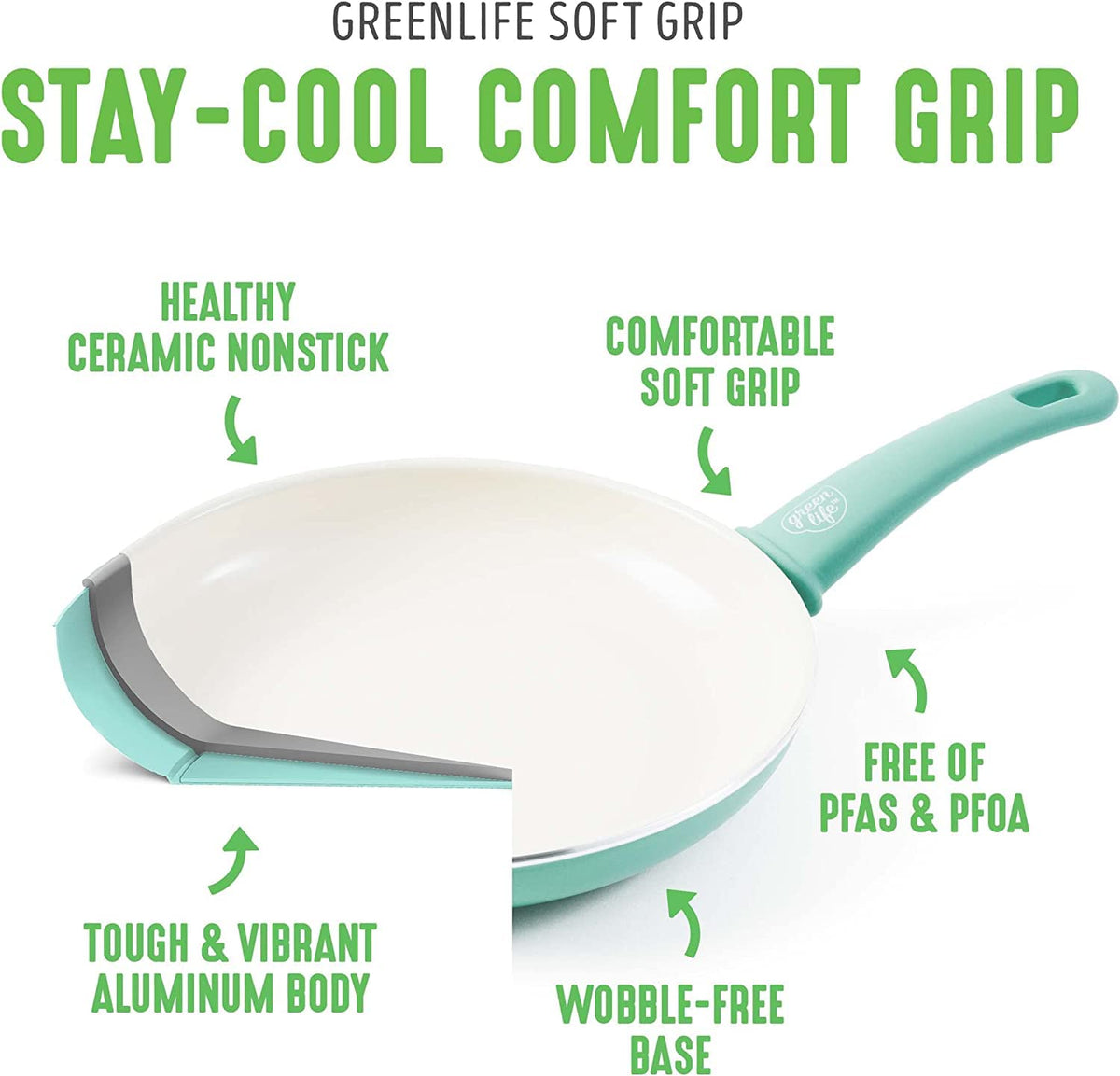 GreenLife stay-cool handle visible for comfortable grip during stovetop use.