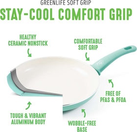 GreenLife stay-cool handle visible for comfortable grip during stovetop use.