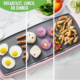 GreenLife stay-cool handles help safe handling on counters.