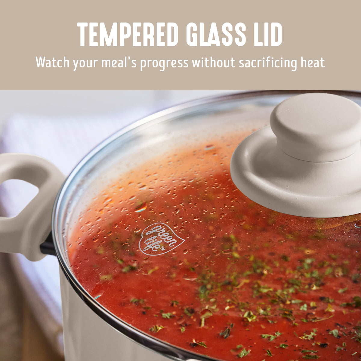 GreenLife stockpot stay-cool handles for safer, comfortable lifting during cooking.
