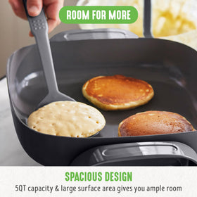 GreenLife tempered glass lid with steam vent lets you watch progress while keeping heat.