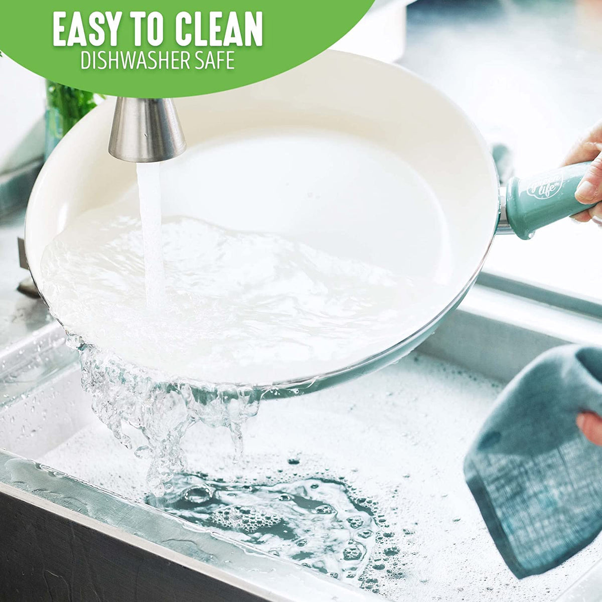 GreenLife turquoise finish adds vibrant color to your kitchen cookware.