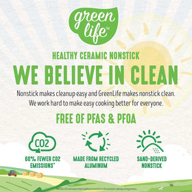 GreenLife wobble-free base ensures even heating across the pan.