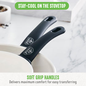 GreenLife wobble-free base ensures even heating across pans.