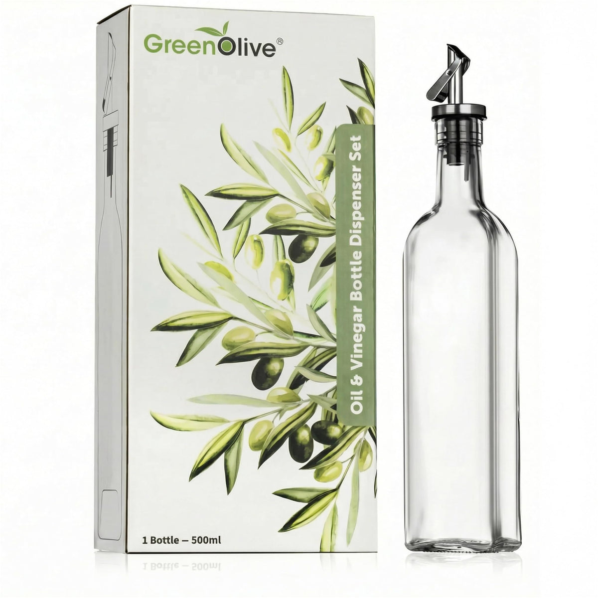 GREENOLIVE olive oil dispenser in clear 17oz glass for a mess-free pour
