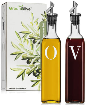 GreenOLIVE olive oil dispenser with no-drip spout for clean pouring and elegant kitchen display