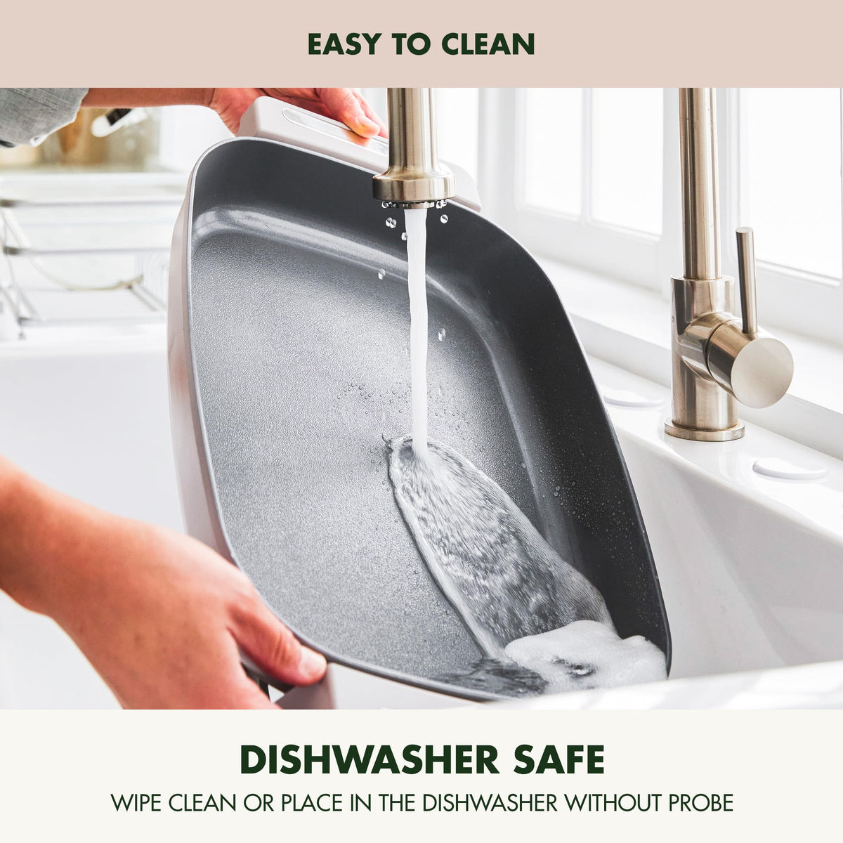 PFAS-free ceramic nonstick coating in GreenPan skillet for easy release.