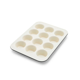 GreenPan Bakewell 12-Cup Muffin Pan cups for bakery-style muffins with even heat.