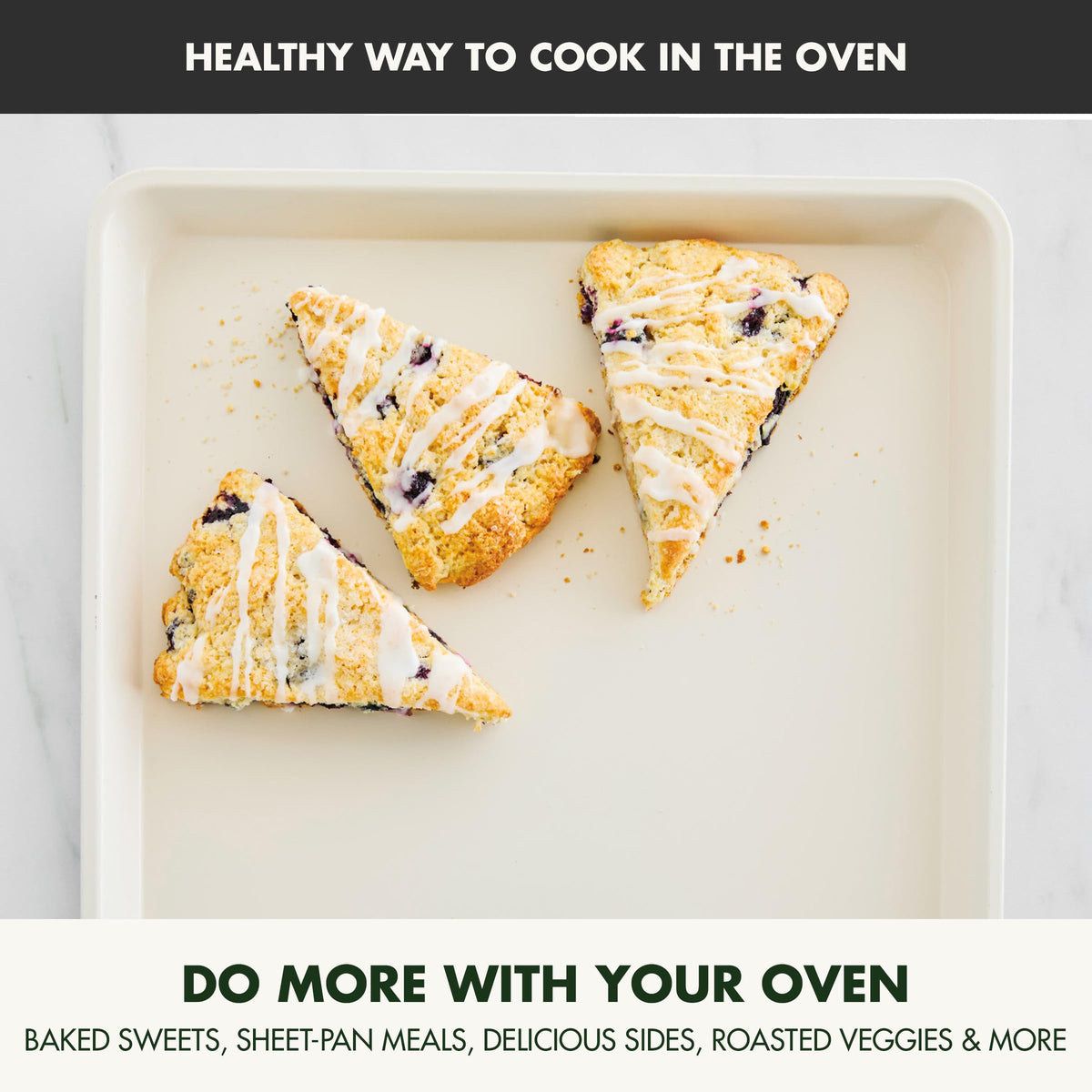 GreenPan Bakewell ceramic nonstick coating enables easy food release.