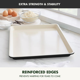 GreenPan Bakewell heavy-duty steel body ensures durable, long-lasting use.