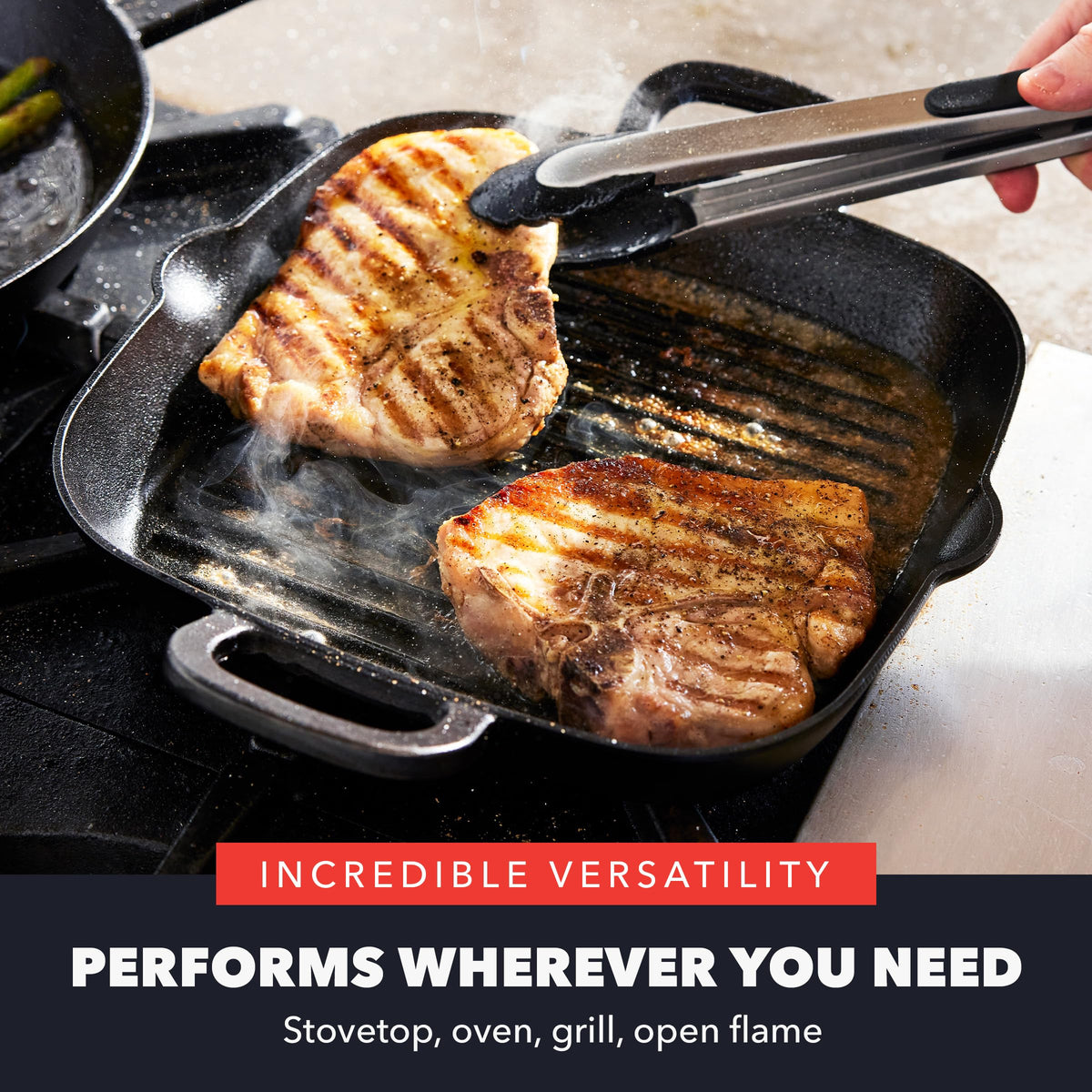 GreenPan Bobby Flay grill pan in oven highlights adaptability from searing to baking