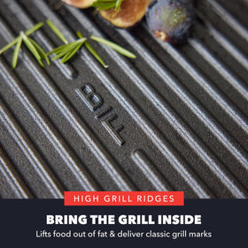 GreenPan Bobby Flay cast iron grill pan on stovetop demonstrates versatile cooking and sear
