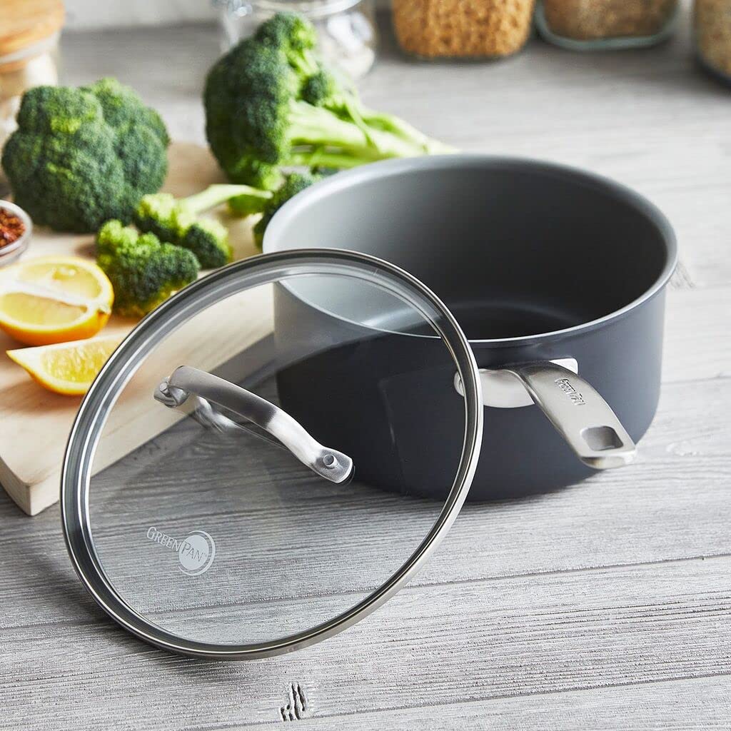 GreenPan Chatham handle close-up, riveted stainless steel for secure grip