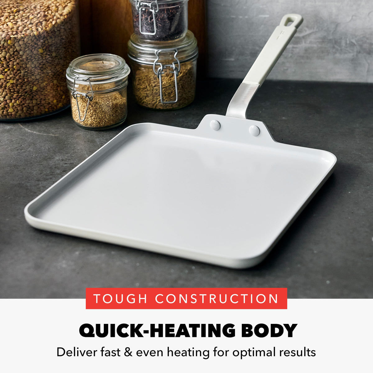 Diamond-infused ceramic nonstick coating enables easy food release and lasting durability.