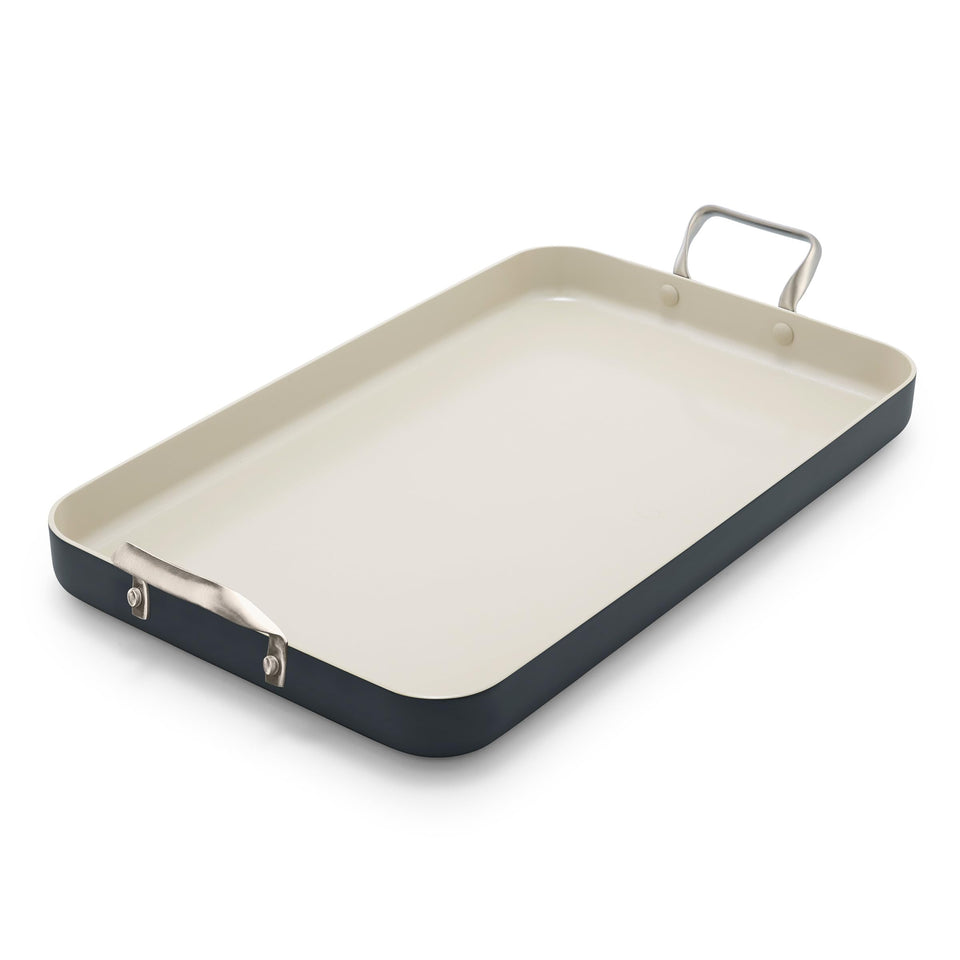GreenPan double burner griddle 18x11 with diamond-infused coating for durable, even heating.