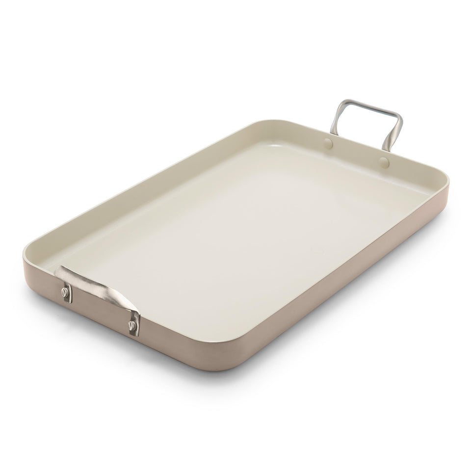GreenPan double burner griddle 18x11 provides a spacious surface for family meals