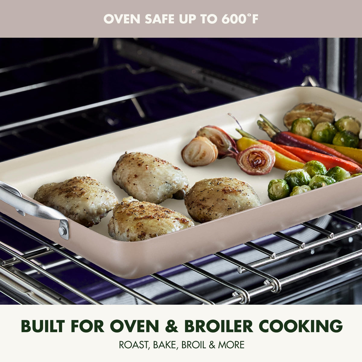 GreenPan hardened aluminum base delivers fast, even heating across the pan