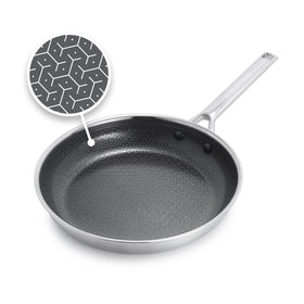 GreenPan Hybrid 10-inch nonstick pan on stove showing even searing