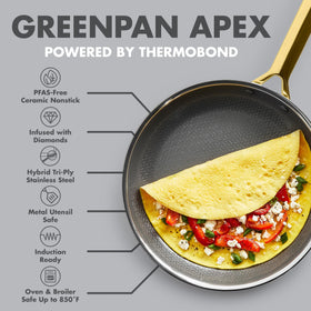 GreenPan 11-inch pan close-up showing tri-ply construction for even browning.