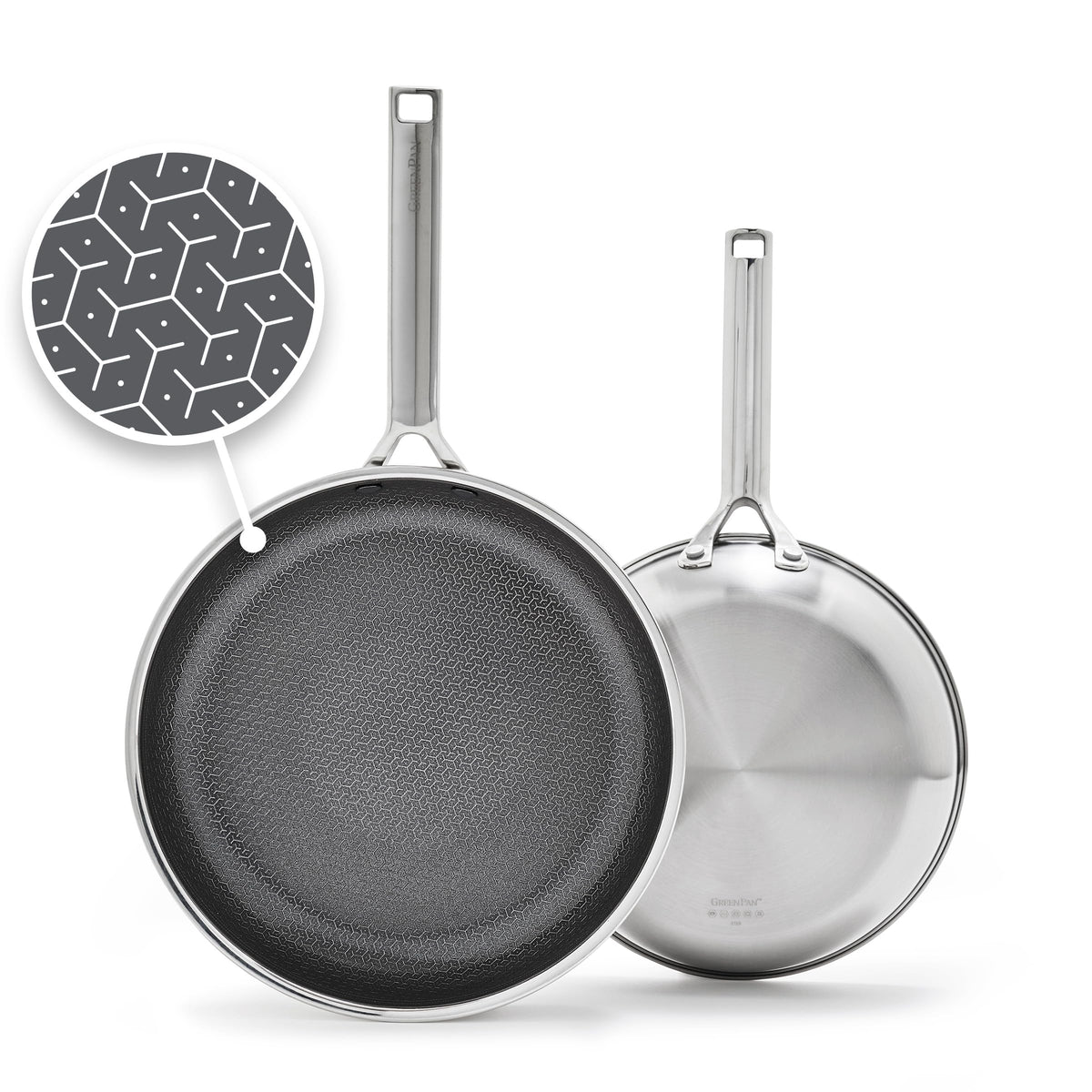 GreenPan Hybrid 9.5-inch frying pan for even browning and easy release.