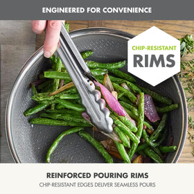 GreenPan Hybrid etched stainless pattern improves heat distribution for even browning.