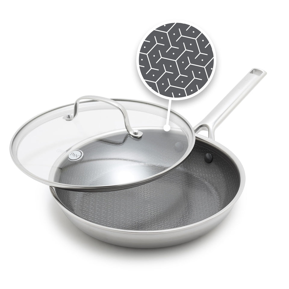 GreenPan Hybrid apex pattern skillet for even searing and durability