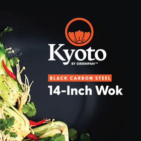 GreenPan Kyoto wok with wide helper handle ready to serve meals.