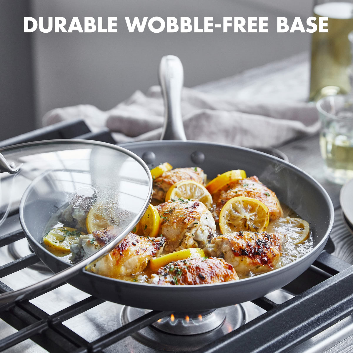 Hard anodized body resists scratches for durable daily cooking